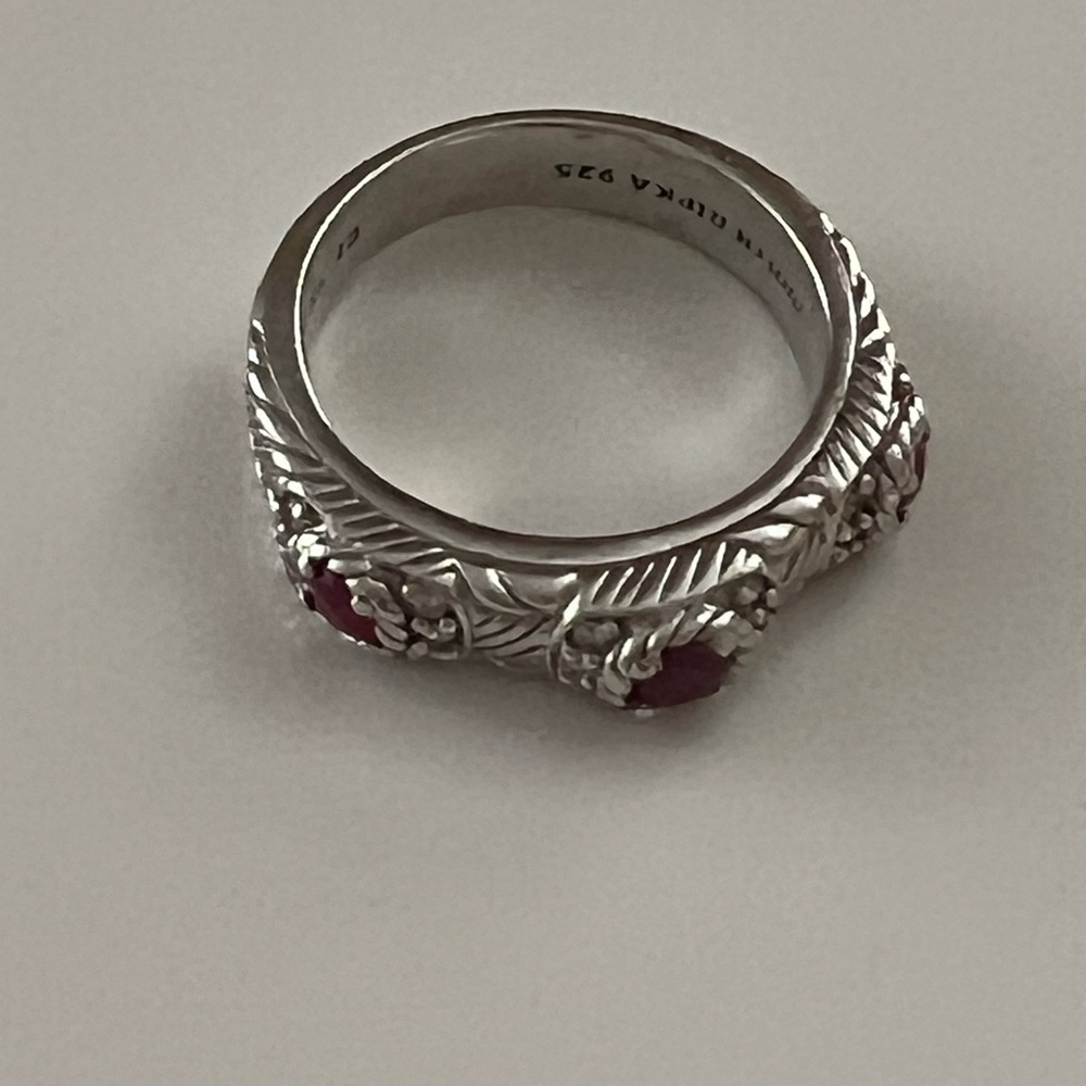Judith Ripka 925 Sterling Silver 3 Stone Ruby Stacking Ring - Picture 7 of 14